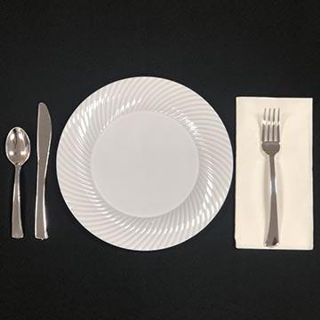 Disposable White plate with 银 Plastic Ware